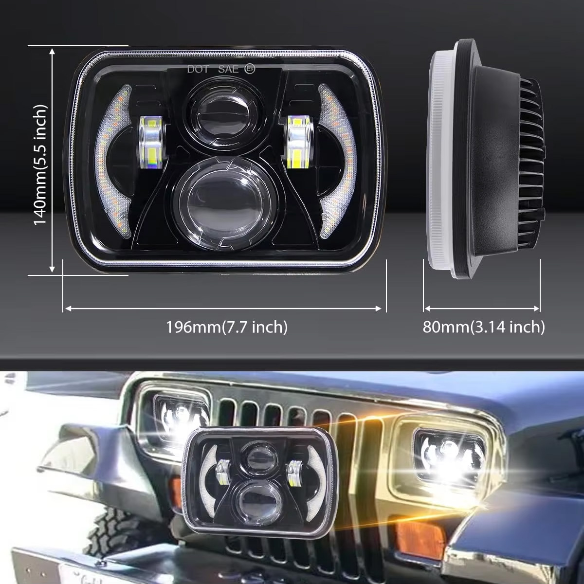 5x7 7x6' Inch LED Square Headl - Model Kit Jeep ulasan dan harga
