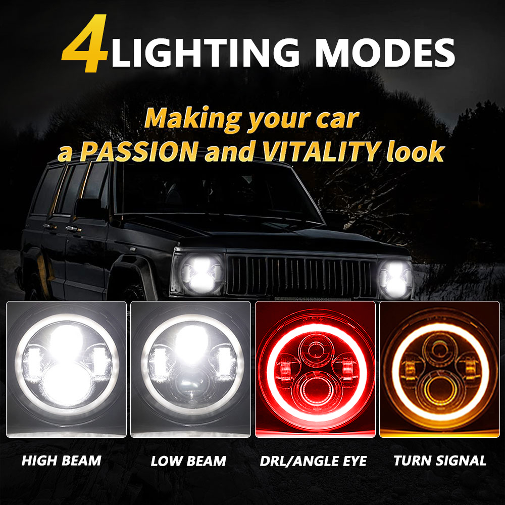 7inch Led Headlight Round H4 R - Model Kit Jeep ulasan dan harga